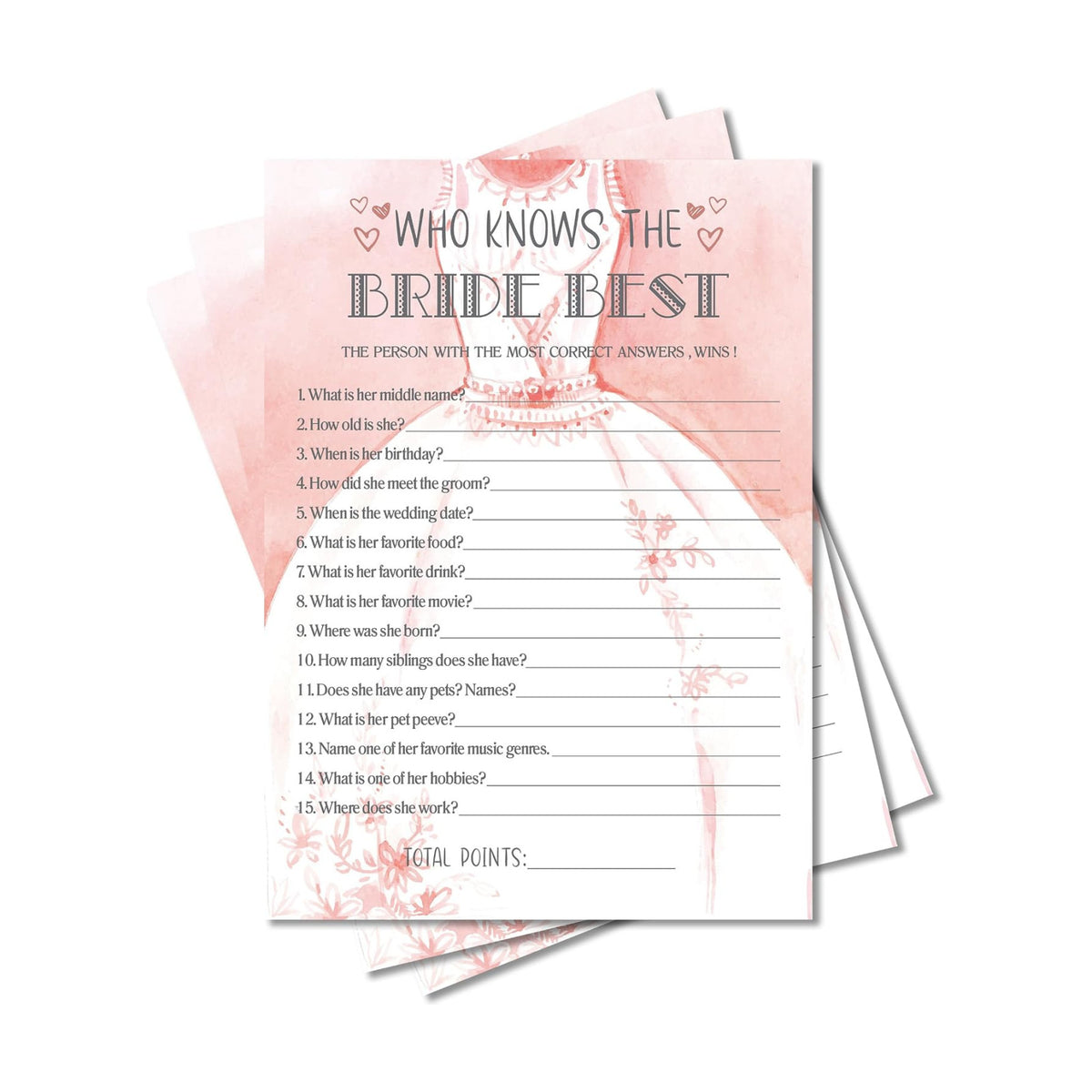 Bridal Shower Games, Wedding Games, Who Knows The Bride Best Engagement Bachelorette Party Game, Bridal Shower Decorations, 30 Cards Per Set (Suit020)