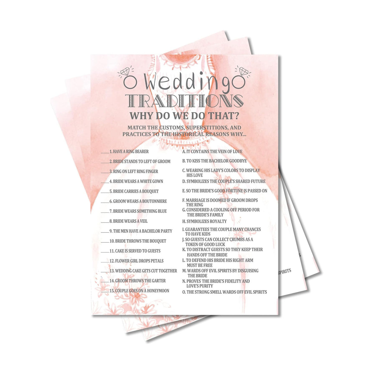 Bridal Shower Games, Wedding Games, Wedding Traditions Engagement Bachelorette Party Game, Bridal Shower Decorations, 30 Cards Per Set (Suit029)
