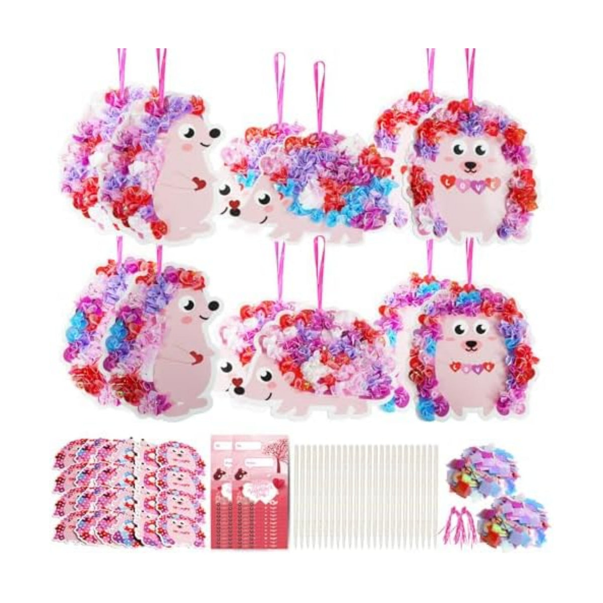 Fennoral 24 Pack Valentine's Day Craft Kits for Kids Make You Own Hedgehog Heart Poke in Art and Craft with Card DIY for Valentines Day Gift for Kids Classroom Activities Party Decoration