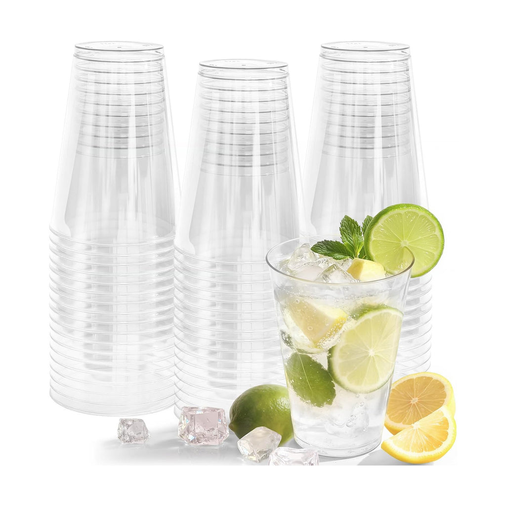 Glowserve 50 Pack 12 oz Clear Disposable Plastic Cups Cocktail Glasses