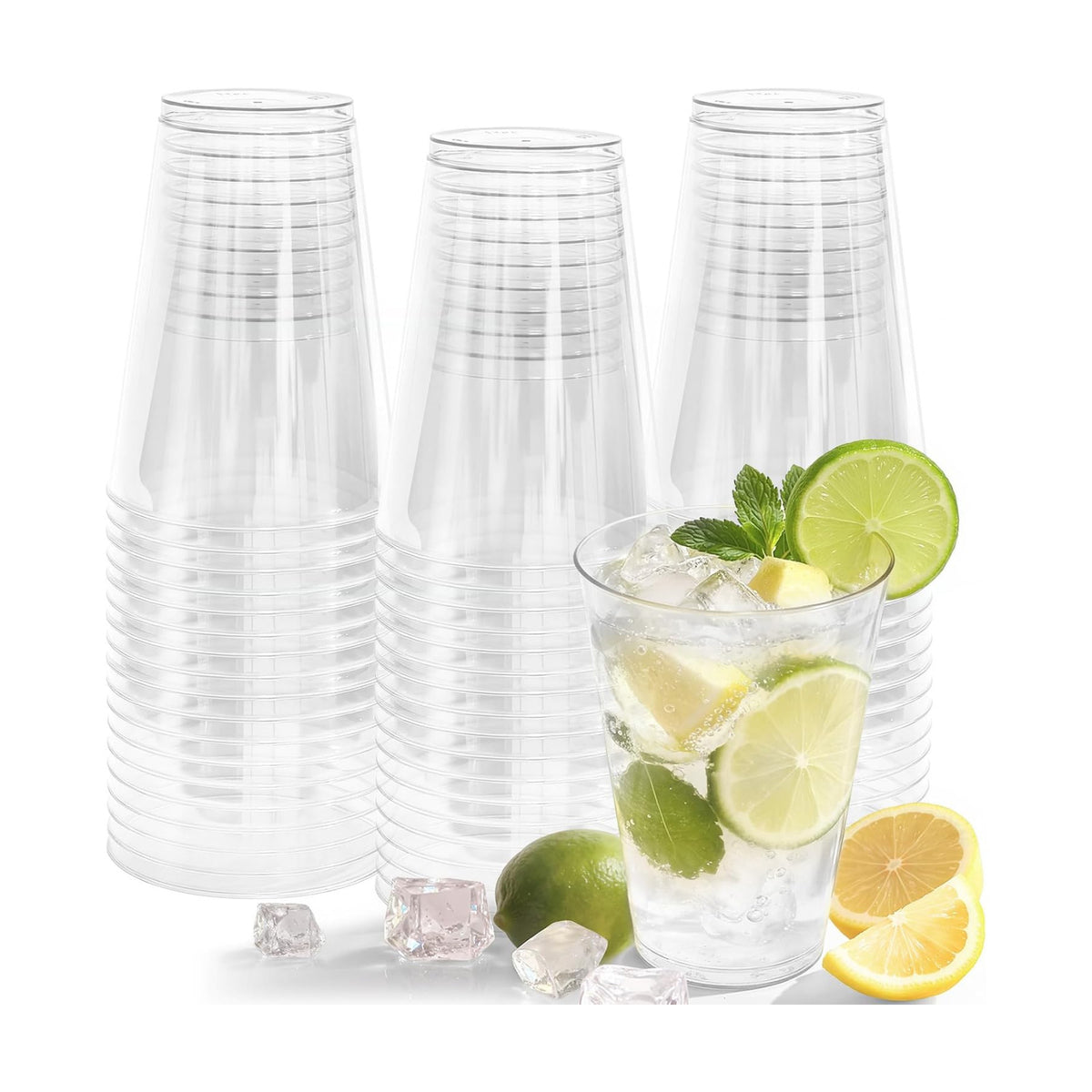 Glowserve 50 Pack 12 oz Clear Disposable Plastic Cups Cocktail Glasses