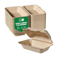 Turbo Bee 75 Pack Natural Compostable Take Out Containers, 9x6 Disposable Clamshell Food Containers with Lids, To Go Boxes for Food Truck, BBQ, Meal Prep & Catering