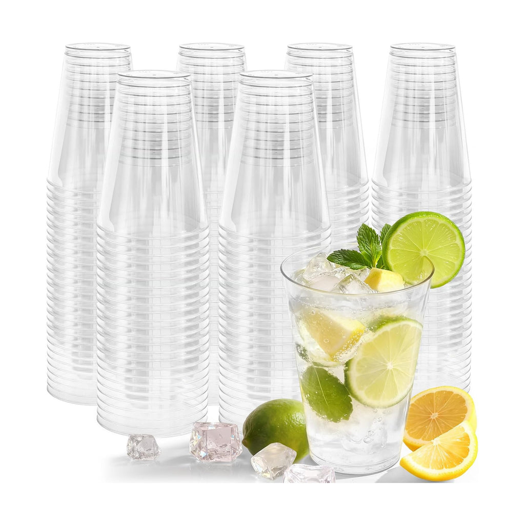 Glowserve 200 Pack Clear Plastic Cups 12 oz Plastic Drinking Cups for Cold Drink Elegant Plastic Cocktail Glasses for Party Fancy Disposable Cups for Wedding Birthday Holiday World Cup