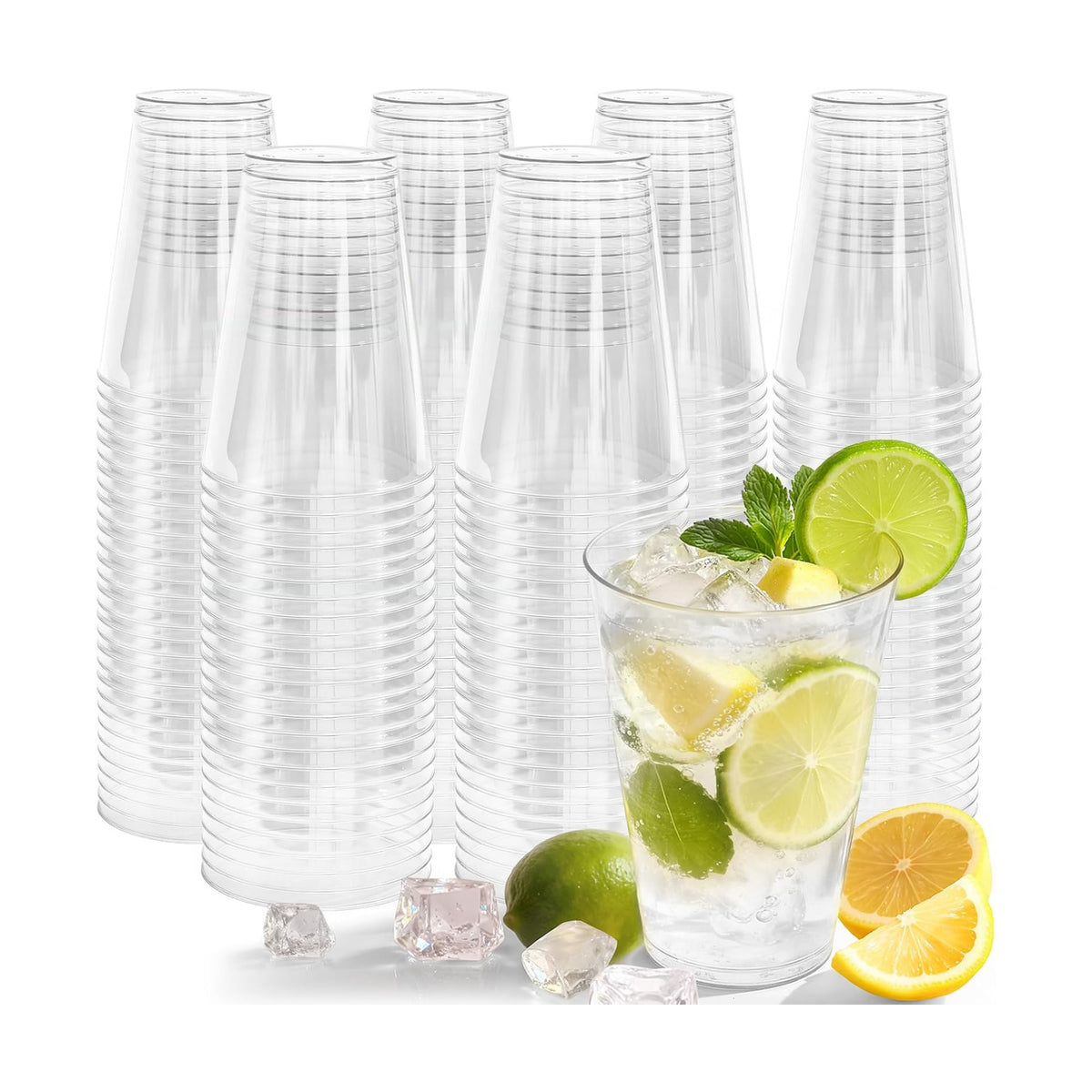 Glowserve 200 Pack Clear Plastic Cups 12 oz Plastic Drinking Cups for Cold Drink Elegant Plastic Cocktail Glasses for Party Fancy Disposable Cups for Wedding Birthday Holiday World Cup