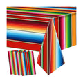 4 PCS Mexican Fiesta Plastic Tablecloth 108 x 54 Inch Mexican Striped Disposable Table Covers Waterproof Cinco De Mayo Rectangle Party Table Cloth for Fiesta Taco Mexico Themed Birthday Party Supplies