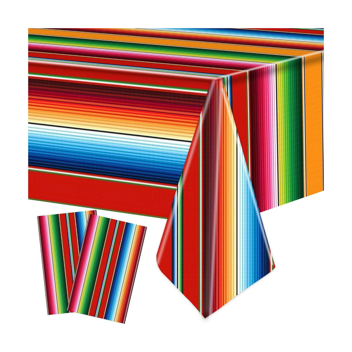 2 PCS Mexican Fiesta Plastic Tablecloth 108 x 54 Inch Mexican Striped Disposable Table Covers Waterproof Cinco De Mayo Rectangle Party Table Cloth for Fiesta Taco Mexico Themed Birthday Party Supplies