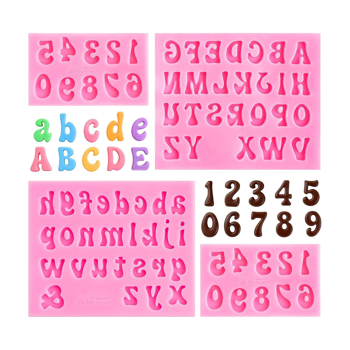 HKMTT Letter Molds Silicone for Chocolate Fondant Clay, Mini Size for Uppercase lowercase Alphabet Number Decorating Birthday Cake Strawberries Cake Pop Decorating Moulds BPA Free