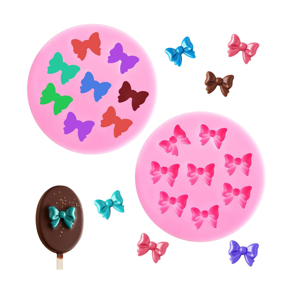 HKNMTT Mini Bow Silicone Molds for Candy Fondant Chocolate Clay Cake Sugar Cake Pop Decorating, 16 Cavities Cute Shapes DIY Cupcake Toppers Craft Birthday Moulds