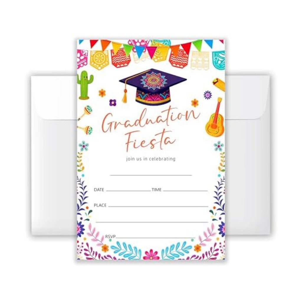 4x6 2026 Graduation Fiesta Invitations (20 Cards + 20 Envelopes) - Mexican Fiesta Grad Party Invites.(016)