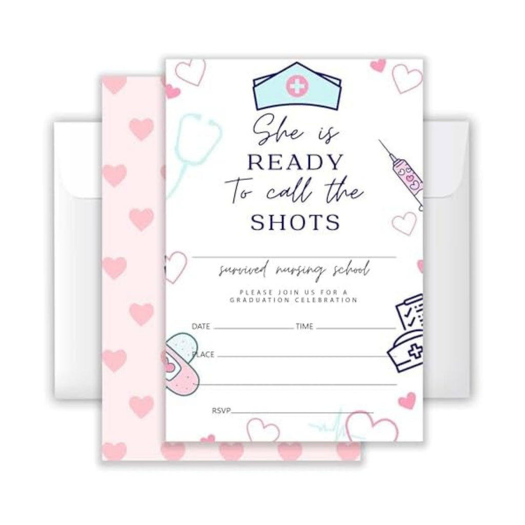 4x6 2026 Nursing School Graduation Invitations (20 Cards + 20 Envelopes) - ‘She’s Ready To Call The Shots’ Nurse Grad Party Invites.(017)