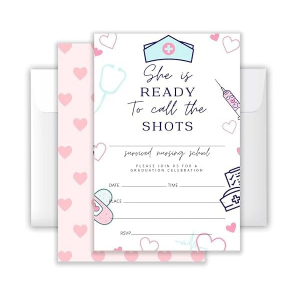 4x6 2026 Nursing School Graduation Invitations (20 Cards + 20 Envelopes) - ‘She’s Ready To Call The Shots’ Nurse Grad Party Invites.(017)