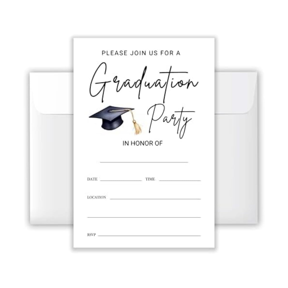 4x6 2026 Graduation Party Invitations (20 Cards + 20 Envelopes) - Cap & Tassel Grad Celebration Invites.(011)