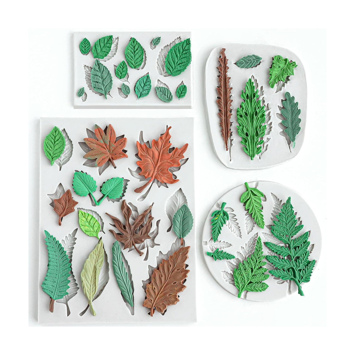 HKNMTT Leaf Fondant Silicone Mold Small Maple Shapes, 34 Cavity Tree Fern Leaves Rose Flower for Cake Cupcake Topper Craft Decorating Sugar Candy Clay Plant Moulds DIY BPA Free
