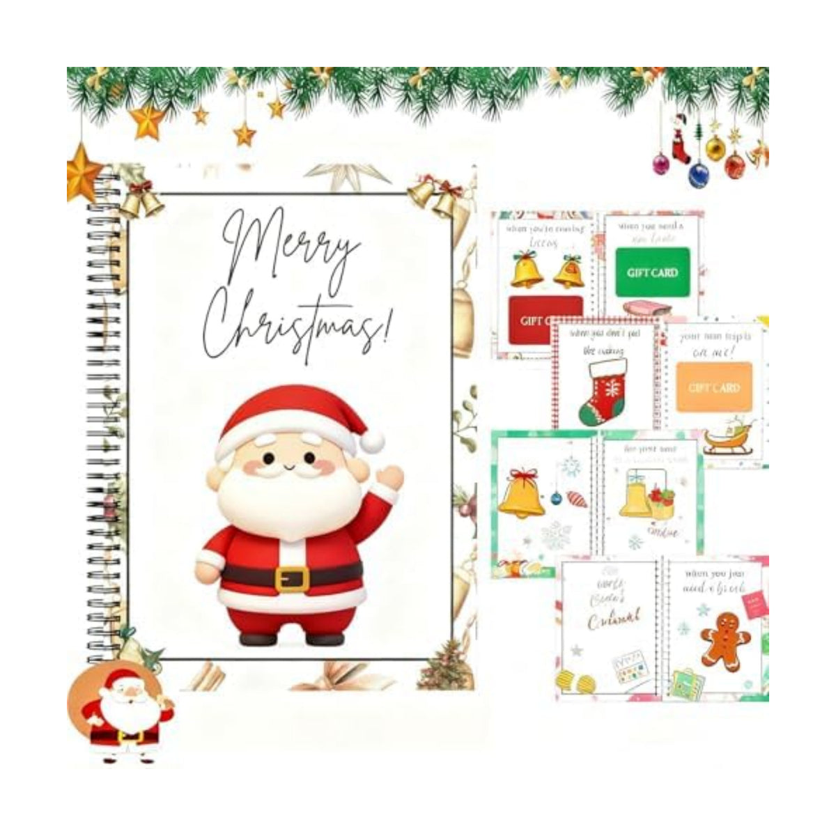 Christmas Gift Card Book Merry Christmas Gift Cards, 5x7 Color Spiral Bound Card Book- Surprises On Every Page, DIY Personalized Xmas Gifts for Family, Friends, Students