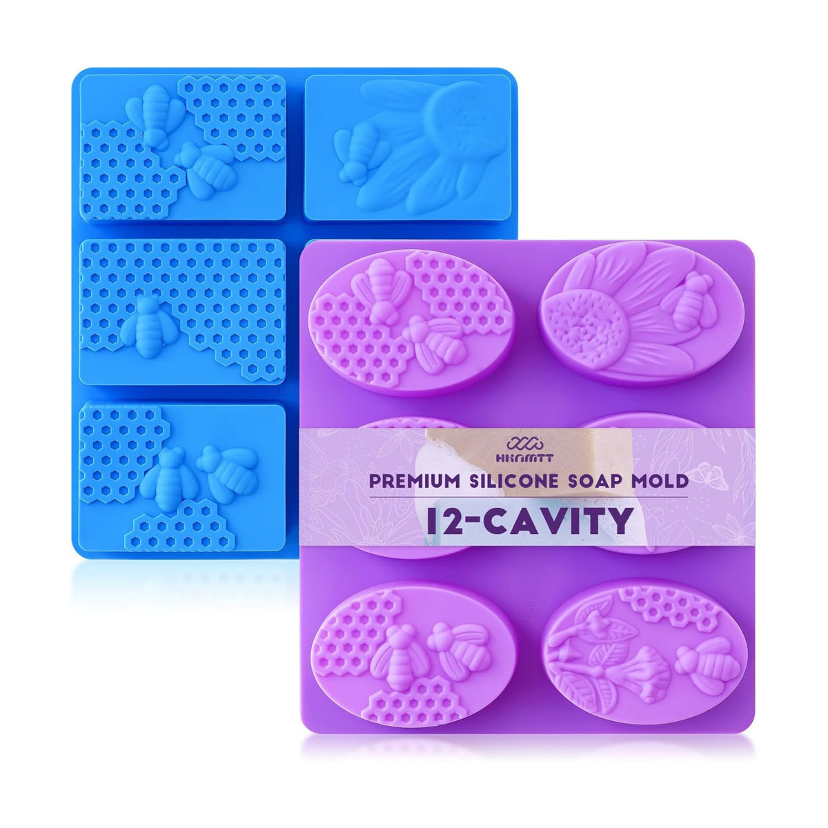 HKNMTT 2Pcs Bee Honeycomb Soap Molds 6-Cavity Square Oval Silicone Mold