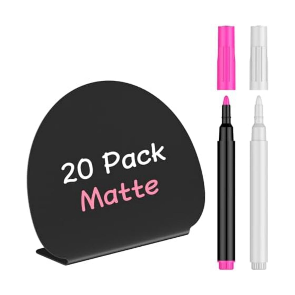 Uniclife 20 Pack Mini Chalkboard Signs for Food, Small Chalkboard Signs with Chalk Markers, Reusable Matte PVC Food Signs Food Labels for Party Buffet Wedding, Blackboard Place Cards Table Signs