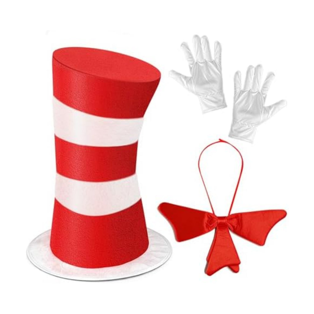 Red and White Striped Top Hat, Adult Standard Size, Cat Hat Costume Halloween Role-Play Party Accessory