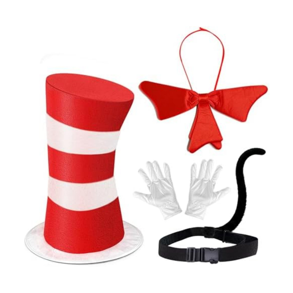 Red and White Striped Top Hat, Adult Standard Size, Cat Hat Costume Halloween Role-Play Party Accessory