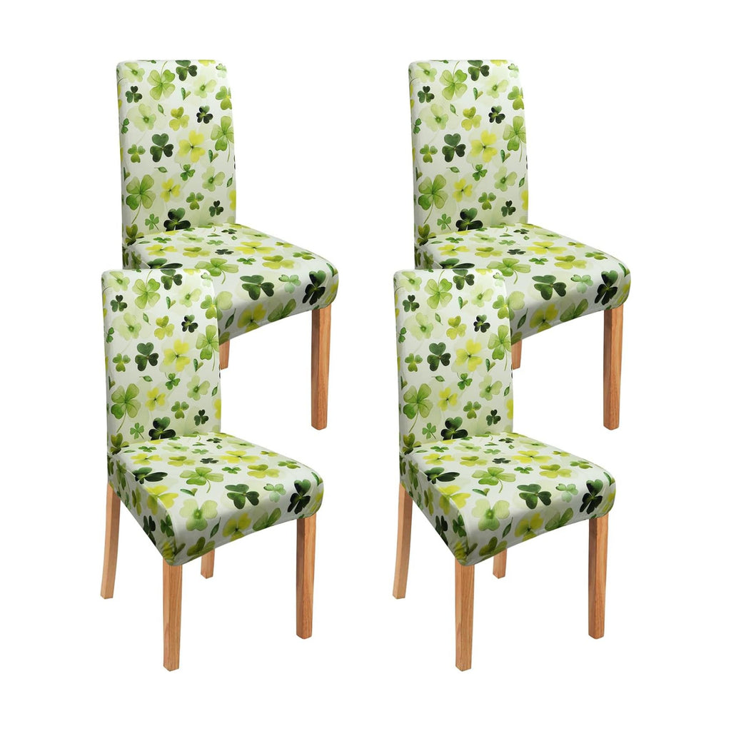 St Patricks Day Chair Covers Set of 4, Green Four Leaf Clover Dining Chair Covers, Elastic Removable Washable Dining Chair Covers for St. Patricks Day Kitchen Dining Room Holiday Party Decor