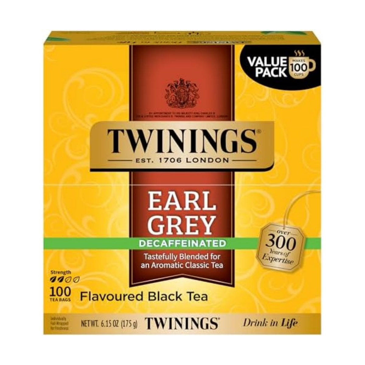 Twinings Decaffeinated Earl Grey Black Tea Individually Wrapped Bags, 100 Count (Pack of 1), Flavoured with Citrus and Bergamot, Enjoy Hot or Iced, 100 Teabags
