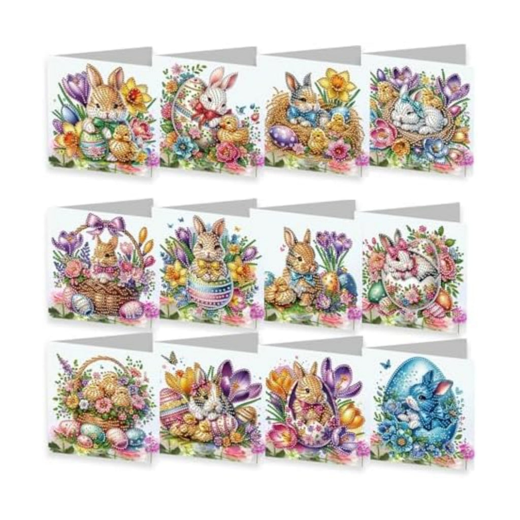 YOKUSHI 12 PCS Easter Diamond Art Painting Greeting Cards, Rabbit Craft DIY Card Making Kits for Adults Gifts (Easter)