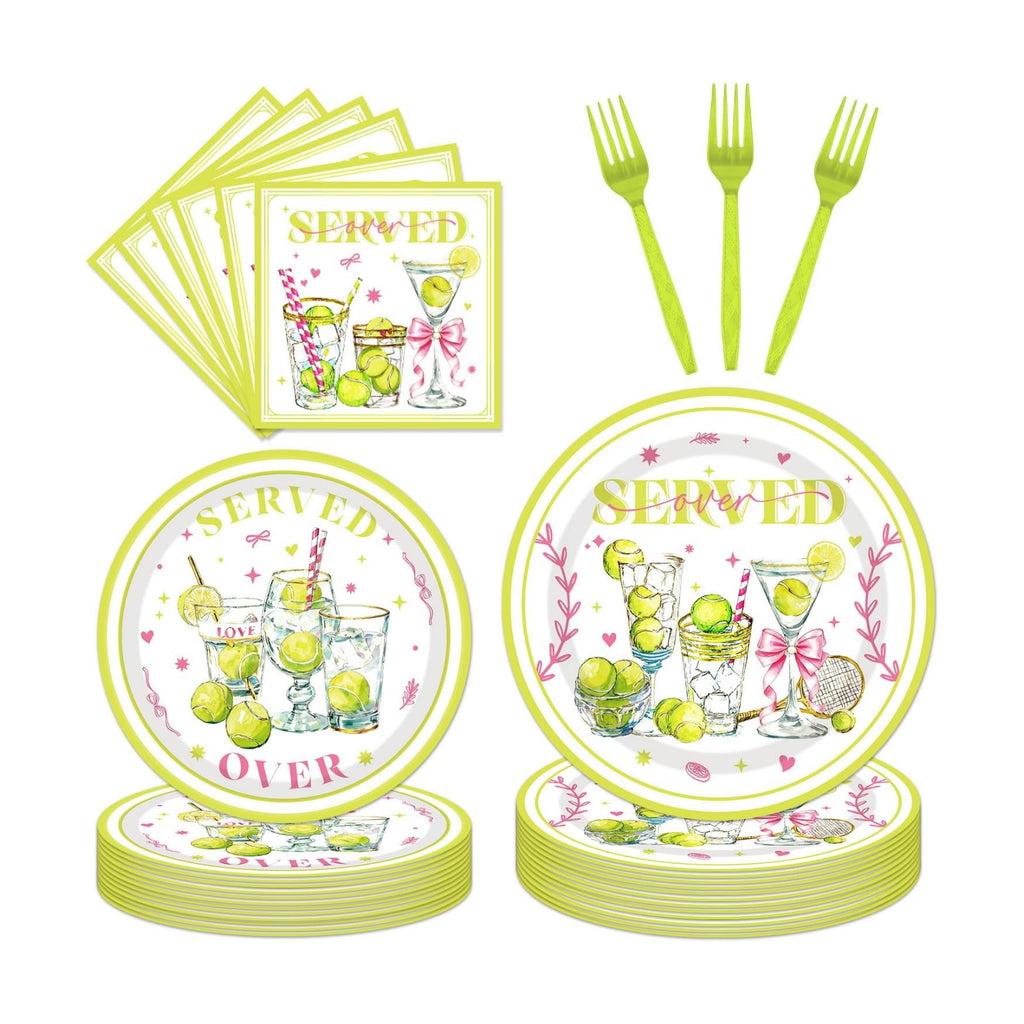 96Pcs Tennis Party Decorations Tableware Set Tennis Served Birthday Paper Plates Napkins Forks Softball Ball Sports Games Theme Baby Shower Party Supplies Serve 24 Guests