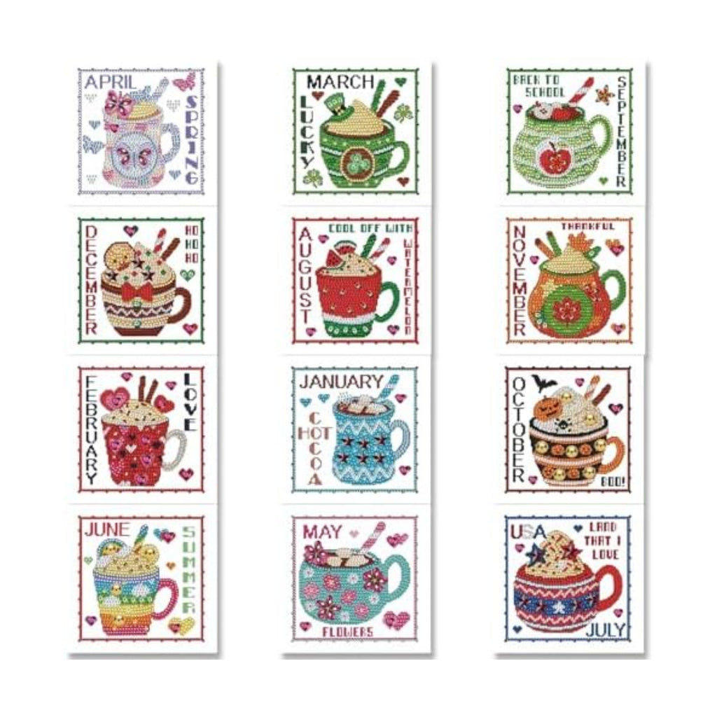 YOKUSHI 12 PCS Monthly Diamond Art Painting Greeting Cards, 12 Month from Jan - Dec Craft DIY Card Making Kits for Adults Gifts (Month)