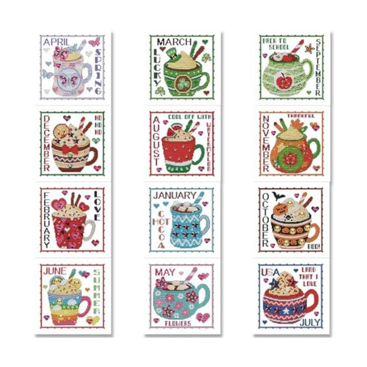 YOKUSHI 12 PCS Monthly Diamond Art Painting Greeting Cards, 12 Month from Jan - Dec Craft DIY Card Making Kits for Adults Gifts (Month)
