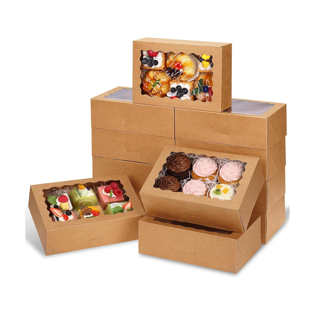 Moretoes 45pcs Cookie Boxes with Window, 9x6x3in Auto-Popup Bakery Boxes