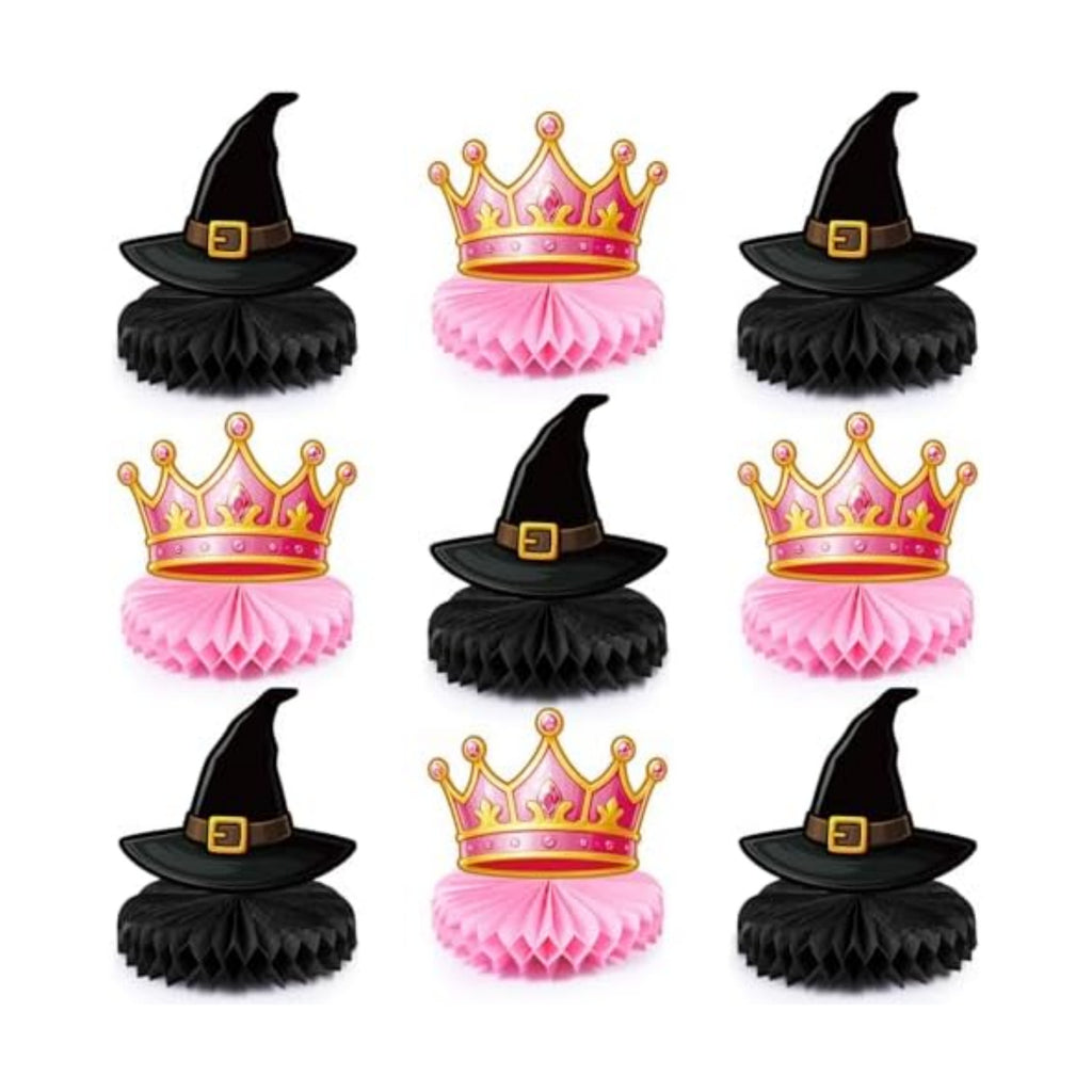 Faccito 9 Pcs Witch Party Table Decorations Pink Tiara Black Hat Honeycomb Centerpieces Witch Table Centerpieces for Movie Birthday Party Decorations Supplies