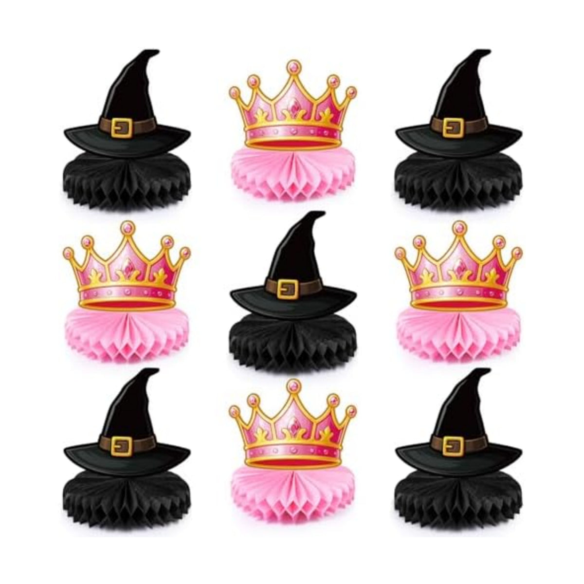 Faccito 9 Pcs Witch Party Table Decorations Pink Tiara Black Hat Honeycomb Centerpieces Witch Table Centerpieces for Movie Birthday Party Decorations Supplies