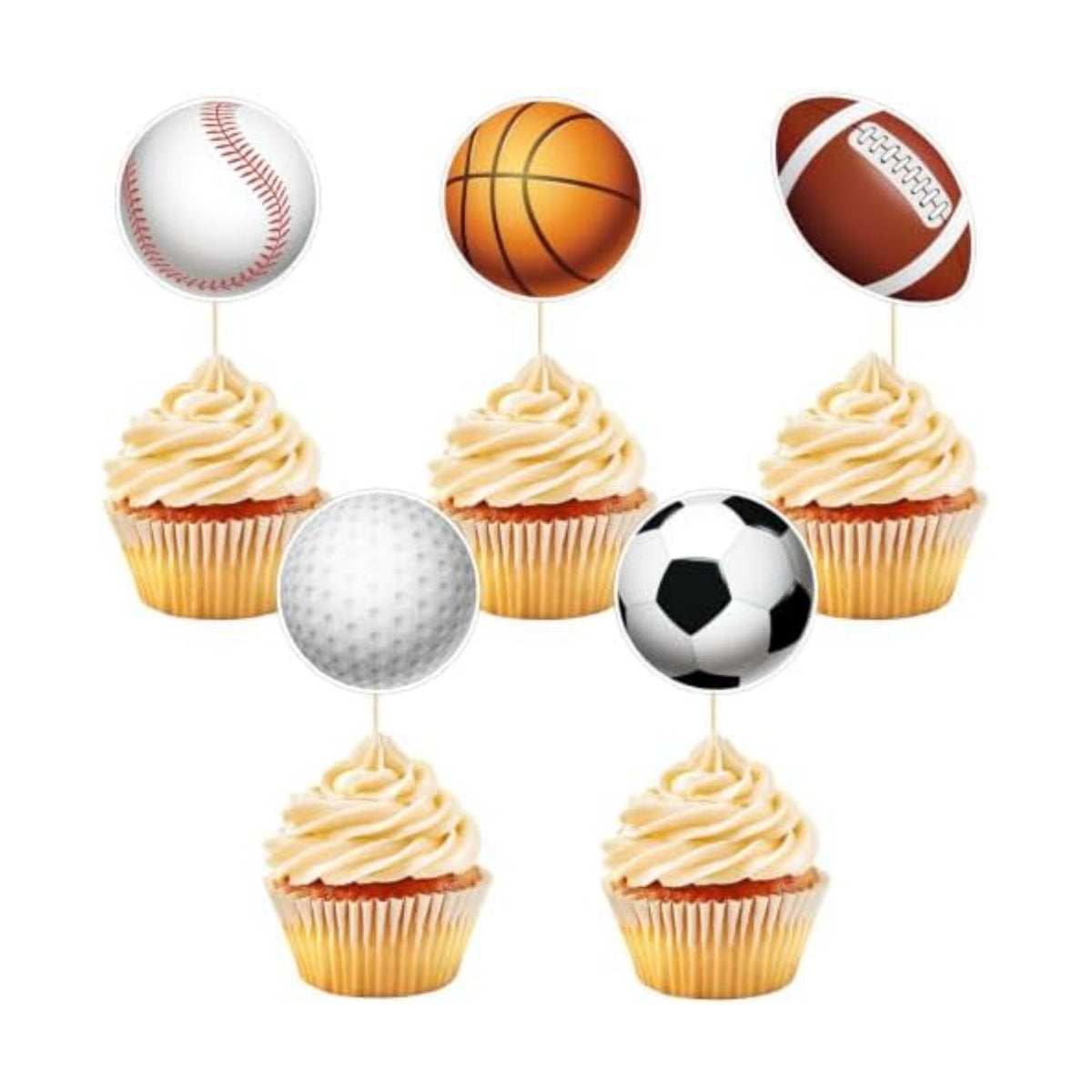 Hooqict 40Pcs Sports Cupcake Toppers Football Soccer Basketball Baseball Golf Ball Cake Topper Decorations Cupcake Picks for Kids Boys Men Game Day Sports Themed Birthday Party Decorations