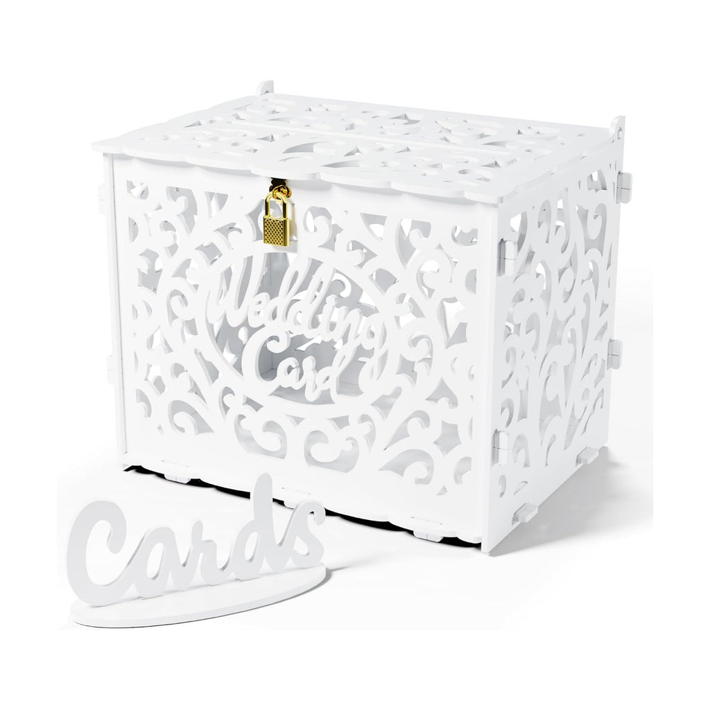 Jolik Wedding Card Box with Sign, Large Rustic Locking Money Box Holder for Wedding Reception, Gift Card & Envelope Storage, DIY Anniversary & Birthday Party Decoration