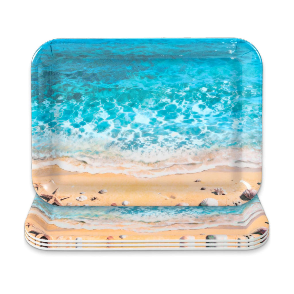 JarThenaAMCS 3Pcs Summer Beach Serving Trays Reusable Serving Dishes Ocean Wave Sand Seashell Starfish Platter for Outdoor Party Serving Food Snacks Fruits Dessert
