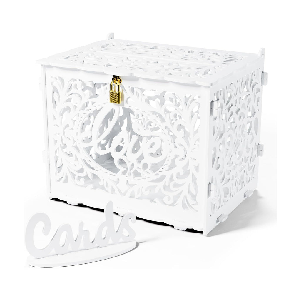 Jolik DIY Wedding Card Box, Large Rustic Locking Money Box Holder for Wedding Reception, Gift Card & Envelope Storage, Anniversary & Birthday Party Decoration