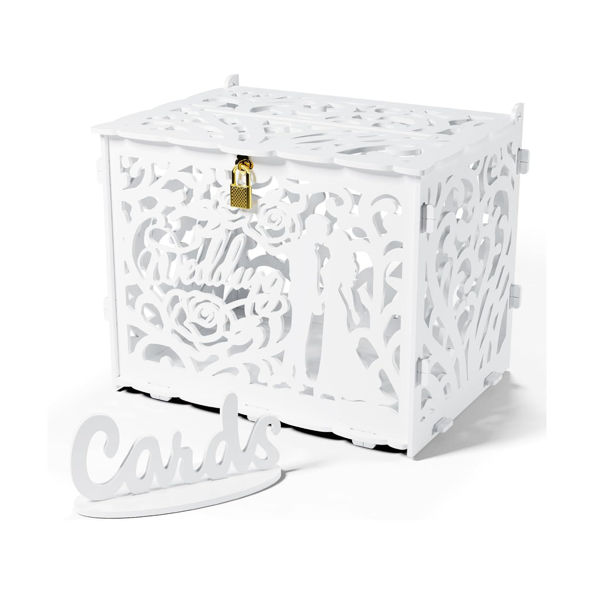 Jolik Rustic Wedding Card Box with Sign,Bride and Groom Locking Gift Collection Money Holder for Wedding Reception & Party Decor, Gift Card & Envelope Storage, Anniversary & Birthday Party Decoration