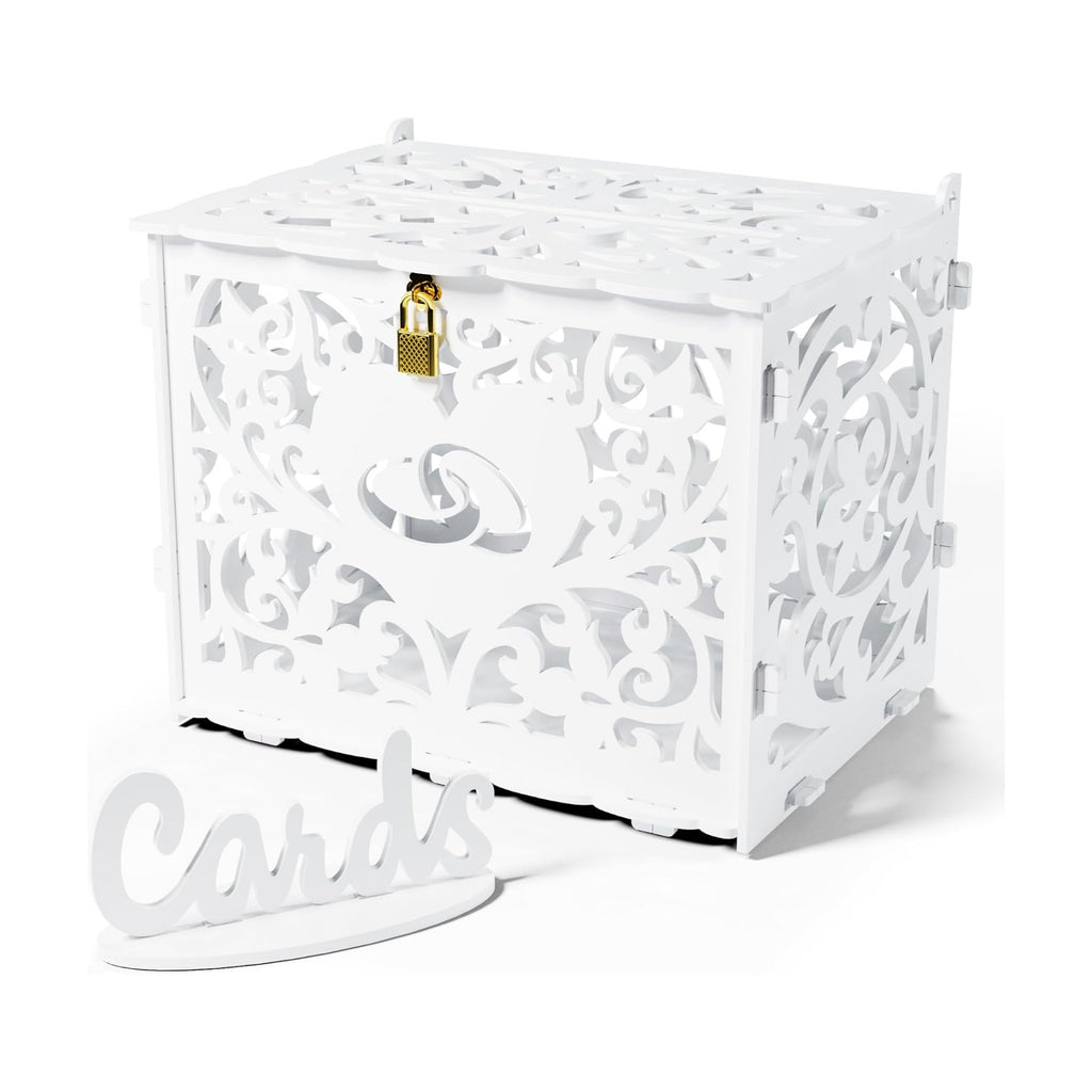 Jolik DIY Wedding Card Box with Lock, Large Money Box Holder with Card Sign for Wedding Reception, Gift Card & Envelope Storage, Anniversary & Birthday Party Decoration