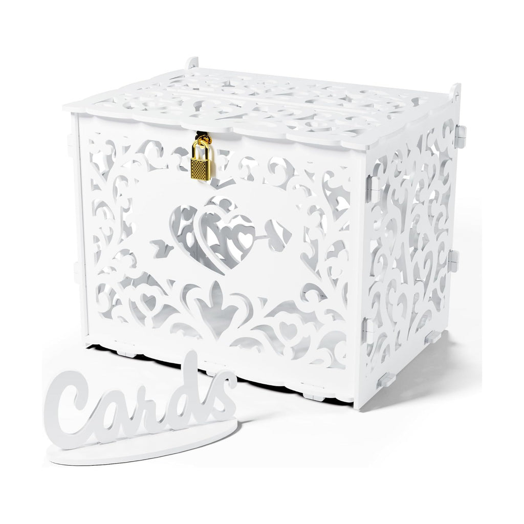 Jolik Wedding Card Box With Sign, Large DIY Locking Money Box Holder for Wedding Reception, Gift Card & Envelope Storage, Anniversary & Birthday Party Decoration, Bridal Party Box