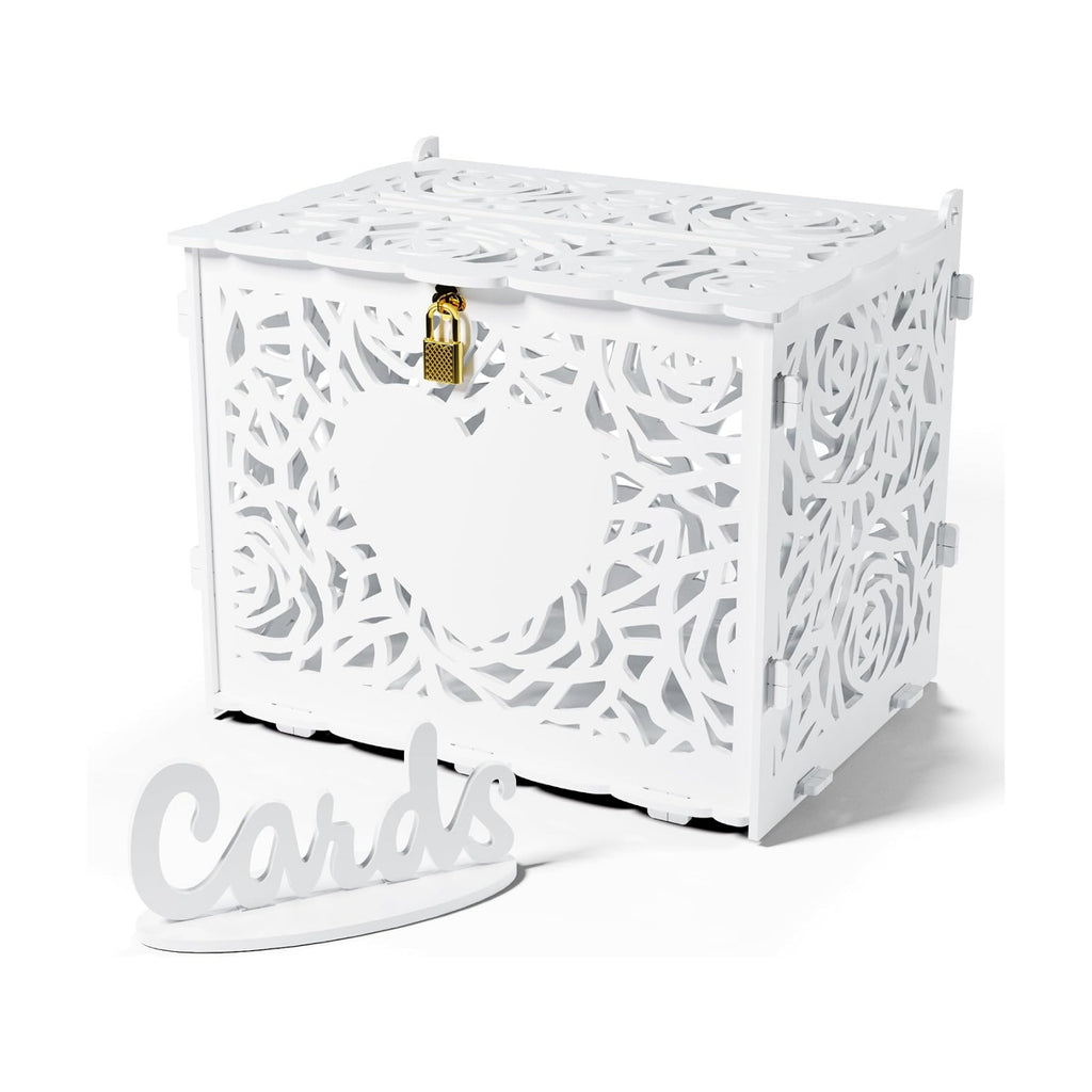 Jolik Love Wedding Card Box with Sign, Large Rustic Locking Money Box Holder for Wedding Reception, Gift Card & Envelope Storage, DIY Anniversary & Birthday Party Decoration