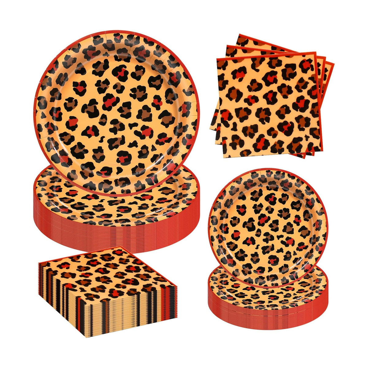180pcs Red Cheetah Print Plates and Napkins Party Supplies,Serves 60