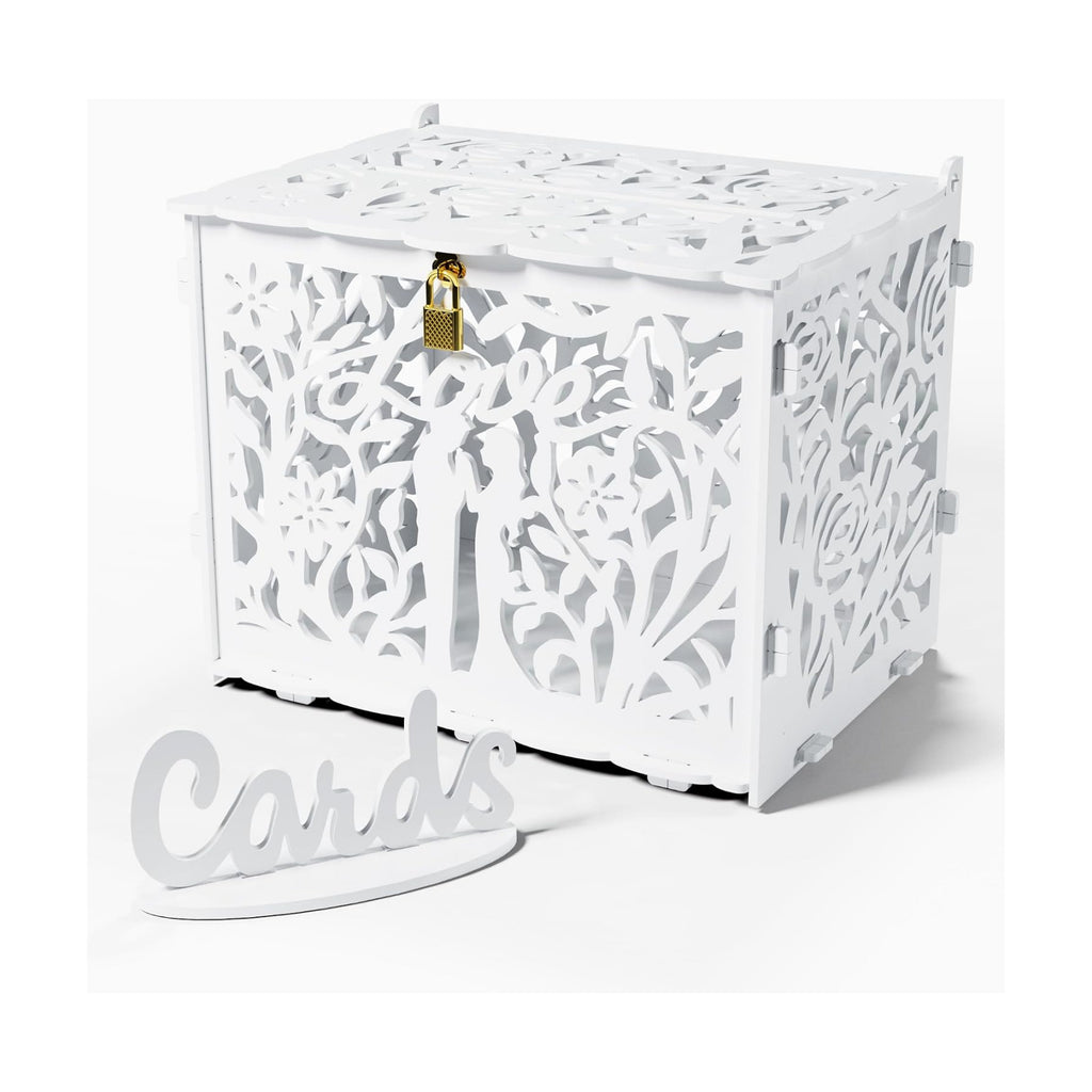 Jolik Bride and Groom Wedding Card Box with Sign, Large Rustic Locking Money Box Holder for Wedding Reception, Gift Card & Envelope Storage, DIY Anniversary & Birthday Party Decoration