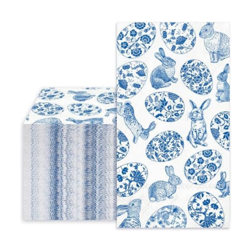 Whaline 40 Pcs Easter Guest Napkins Paper Napkins Blue White Chinoiserie Bunny Rabbit Egg Floral Disposable Bathroom Hand Towels for Spring Bridal Baby Shower Party Dinner Table Supplies