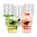 Whaline 50 Pcs 12 Oz Derby Disposable Cup Run for Roses Plastic Party Cup Clear Glasses for Coffee Juice Drink Decorations Party Supplies