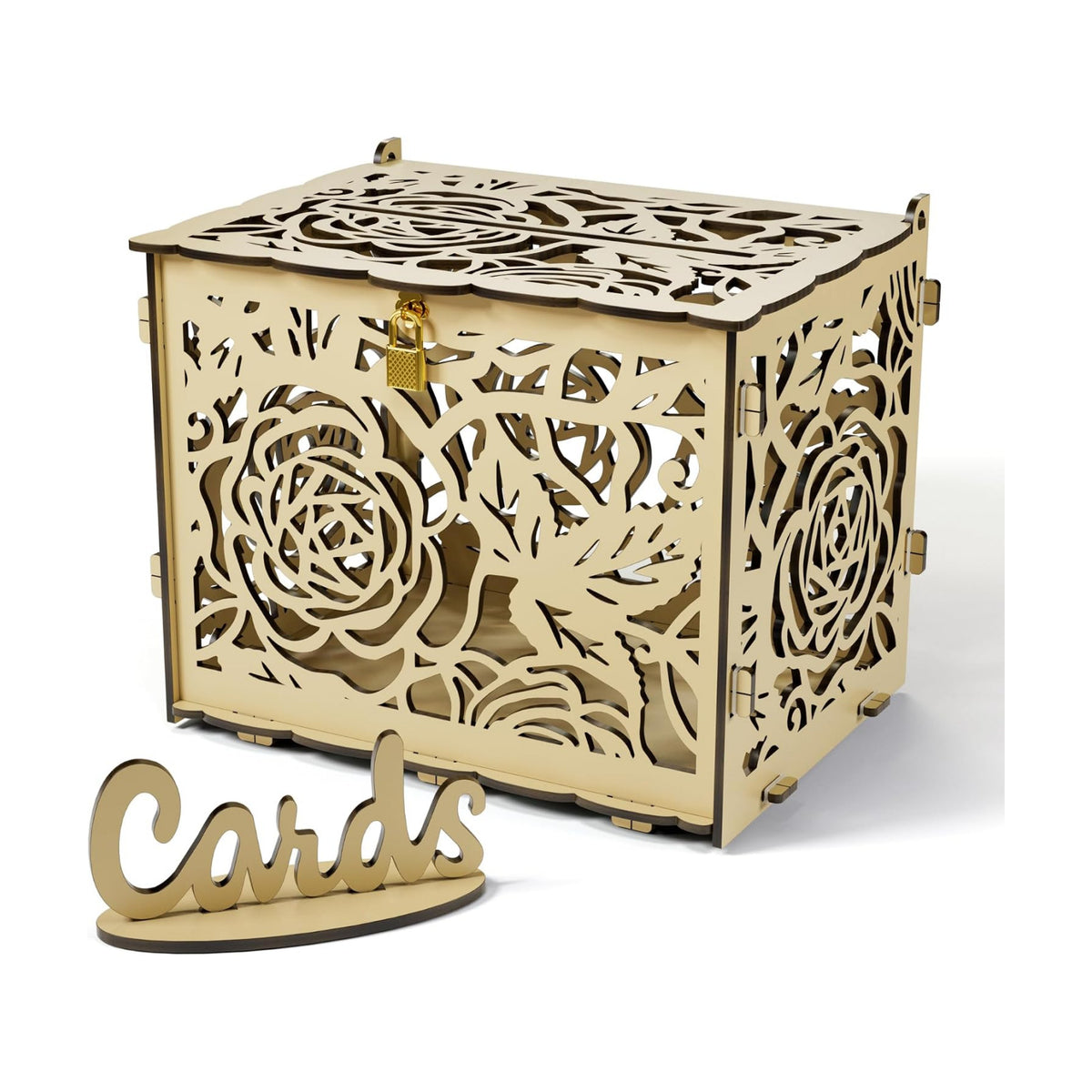 Jolik DIY Wedding Card Box, Large Rustic Locking Money Box Holder for Wedding Reception, Gift Card & Envelope Storage, Anniversary & Birthday Party Decoration, Bridal or Baby Showers (Yellow)