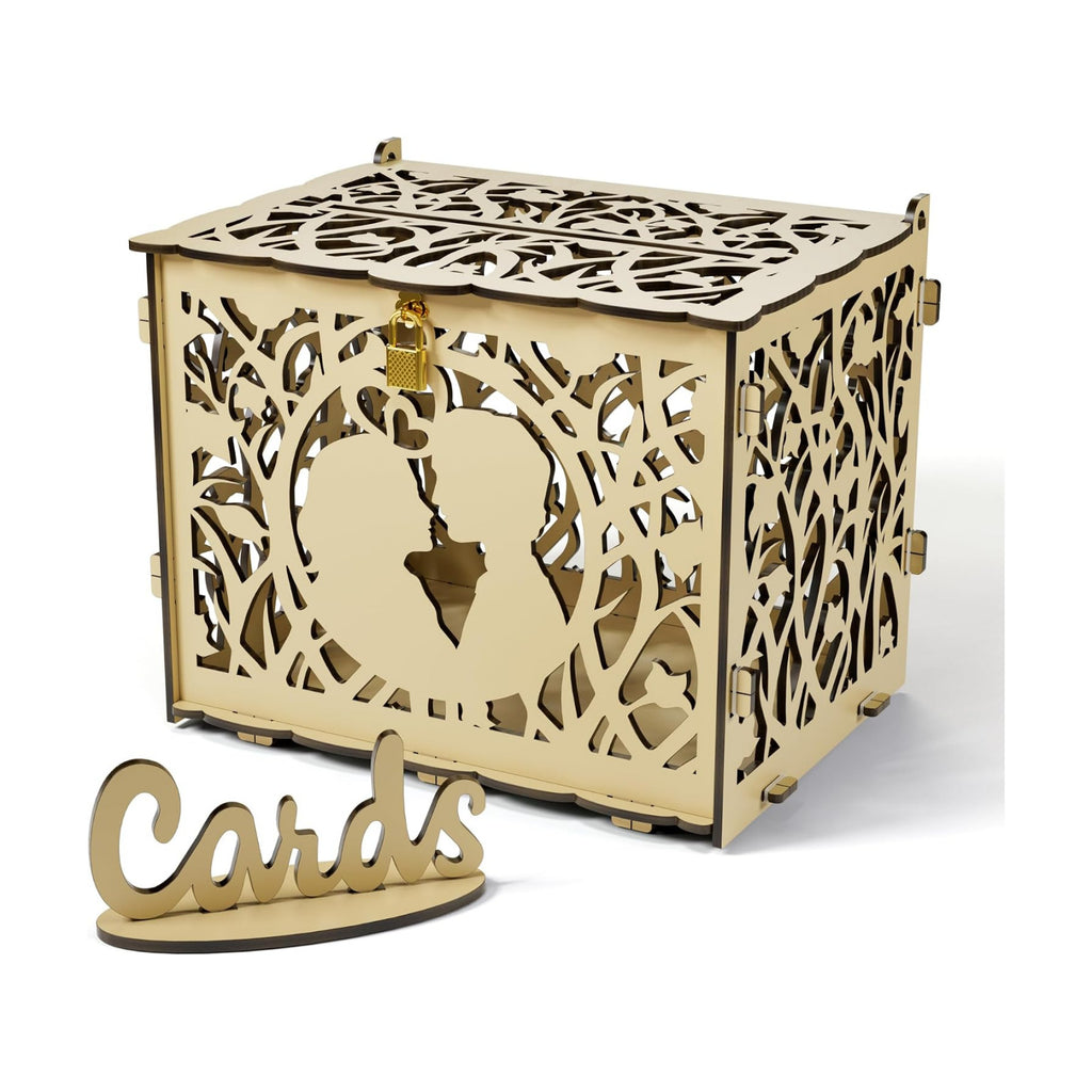 Jolik Wedding Card Box with Sign – Large Rustic Wedding Money Box Holder, DIY Envelop Gift Card Shadow Boxes for Wedding Reception, Anniversary, Graduation, and Birthday Parties (Yellow)