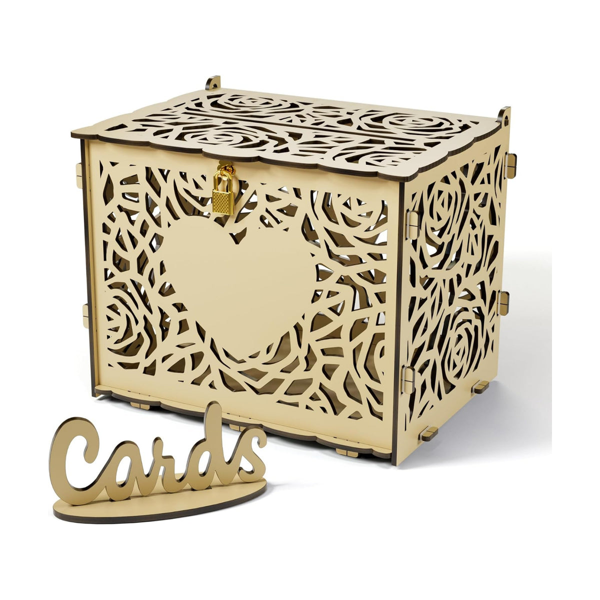 Jolik Love Wedding Card Box with Sign, Large Rustic Locking Money Box Holder for Wedding Reception, Gift Card & Envelope Storage, DIY Anniversary & Birthday Party Decoration (Yellow)