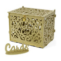 Jolik Wedding Card Box with Sign, Large Rustic Locking Money Box Holder for Wedding Reception, Gift Card & Envelope Storage, DIY Anniversary & Birthday Party Decoration (Gold)