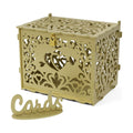 Jolik Wedding Card Box With Sign, Large DIY Locking Money Box Holder for Wedding Reception, Gift Card & Envelope Storage, Anniversary & Birthday Party Decoration, Bridal Party Box (Gold)