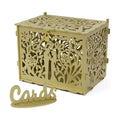Jolik Bride and Groom Wedding Card Box with Sign, Large Rustic Locking Money Box Holder for Wedding Reception, Gift Card & Envelope Storage, DIY Anniversary & Birthday Party Decoration(Gold)