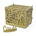 Jolik Rustic Wedding Card Box with Sign, Locking Gift Collection Money Holder for Wedding Reception & Party Decor, Gift Card & Envelope Storage, Anniversary & Birthday Party Decoration (Gold)
